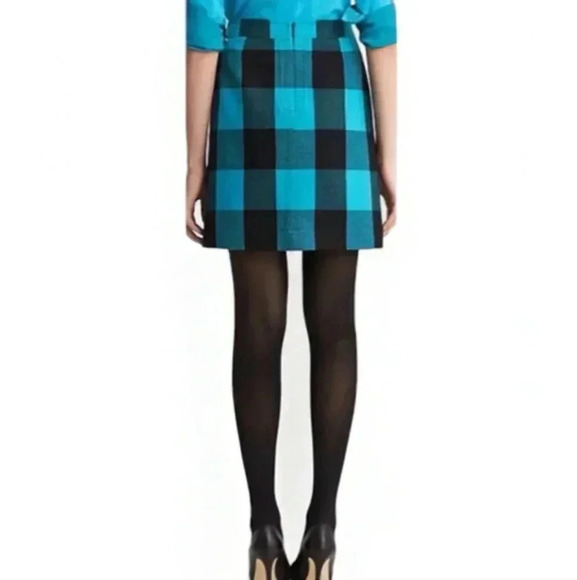 Banana Republic  Mini Skirt Turquoise Black Buffalo Plaid Check Women's size 10 - Picture 3 of 15